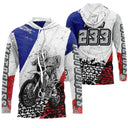 Anti-UV à capuche motocross France blanc tricolore, design MX Cross personnalisé patriotique
