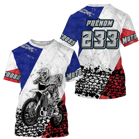 Maillot Cross Protection UV Personnalisé, MX Tout-Terrain, Dirt Bike Racing, Drapeau Français - CT19122232 - Tshirt col rond