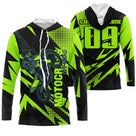 Anti-UV à capuche motocross vert lime noir, design dirt bike personnalisé pour compétiteur