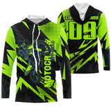 Anti-UV à capuche motocross vert lime noir, design dirt bike personnalisé pour compétiteur