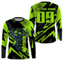 Anti-UV manches longues motocross vert lime fluo, tenue piste avec prénom et numéro pour pilote