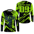 Anti-UV manches longues motocross vert lime fluo, tenue piste avec prénom et numéro pour pilote