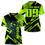 Maillot motocross noir vert lime avec motard silhouette verte et lettrage Motocross, prénom numéro 09