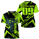 Maillot motocross noir vert lime avec motard silhouette verte et lettrage Motocross, prénom numéro 09