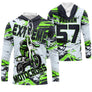 Anti-UV à capuche motocross noir vert fluo extreme, design dirt bike personnalisé pour compétiteur