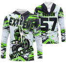 Anti-UV à capuche motocross noir vert fluo extreme, design dirt bike personnalisé pour compétiteur