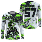 Anti-UV manches longues motocross extreme vert lime, tenue piste avec prénom et numéro pour pilote