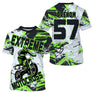 Maillot motocross extreme noir vert lime avec motard et lettrage Extreme Motocross, prénom numéro 57