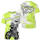 Anti-UV à capuche maillot motocross vert citron, motif toile d'araignée Braap et numéro de course personnalisé