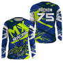 Anti-UV manches longues maillot motocross bleu vert fluo MX, design dirt bike racing personnalisé
