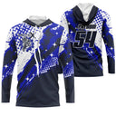 Maillot motocross bleu marine blanc avec éclats de peinture et lettrage MX, prénom et numéro 54 imprimés