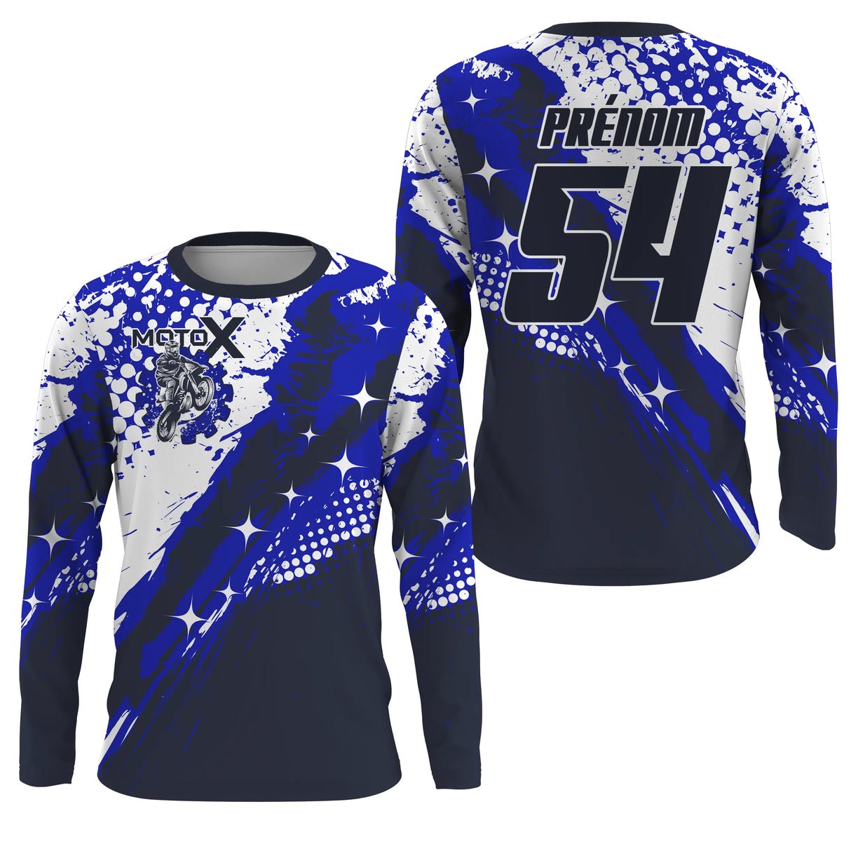 Maillot Cross Protection UV Bleu Marine, Cadeau Personnalisé Pilote Moto Cross, Courses Moto Tout-Terrain - 26122209MZ - Anti-UV T-shirt Manches Longues