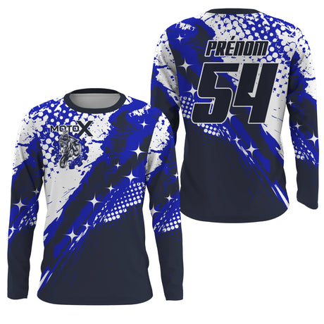 Maillot Cross Protection UV Bleu Marine, Cadeau Personnalisé Pilote Moto Cross, Courses Moto Tout-Terrain - 26122209MZ - Anti-UV T-shirt Manches Longues