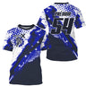 Maillot Cross Protection UV Bleu Marine, Cadeau Personnalisé Pilote Moto Cross, Courses Moto Tout-Terrain - 26122209MZ - T-shirt All Over Col Rond