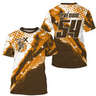 Anti-UV à capuche maillot motocross marron orange, motif halftone MotoX et numéro de course personnalisé