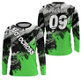 Anti-UV manches longues maillot motocross vert fluo noir, design dirt bike éclats personnalisé