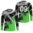 Anti-UV manches longues maillot motocross vert fluo noir, design dirt bike éclats personnalisé