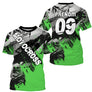Anti-UV à capuche maillot motocross vert fluo noir, lettrage Motocross et numéro de course personnalisé