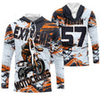 Maillot Cross Personnalisé Blanc Orange, Cadeau Pilote Moto Cross, Courses Tout-Terrain Extreme - MZ29122206 - Anti-UV T-shirt Manches Longues à Capuche 