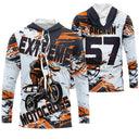 Maillot motocross blanc orange avec moto cross et lettrage Extreme Motocross, prénom et numéro 57 imprimés