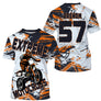 Anti-UV à capuche maillot motocross blanc orange, lettrage Extreme Motocross et numéro de course personnalisé