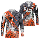 Maillot motocross gris orange avec motif hexagonal et lettrage Xtreme, prénom et numéro 45 imprimés