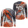 Anti-UV manches longues maillot motocross gris orange Xtreme, design dirt bike hexagonal personnalisé