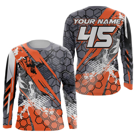 Maillot Cross Personnalisé Gris Orange, Cadeau Pilote Moto Cross, Courses Tout-Terrain Extreme - MZ04012301 - Anti-UV T-shirt Manches Longues