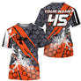 Anti-UV à capuche maillot motocross gris orange, motif hexagonal Xtreme et numéro de course personnalisé