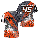 Anti-UV à capuche maillot motocross gris orange, motif hexagonal Xtreme et numéro de course personnalisé