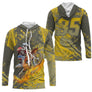 Maillot motocross jaune kaki avec pilote moto et flammes vintage, prénom et numéro 35 imprimés