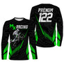 T-shirt manches longues motocross MX Racing vert noir, design dirt bike personnalisable prénom numéro