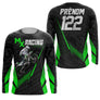 Anti-UV manches longues motocross MX Racing vert, tenue piste avec prénom et numéro pour pilote