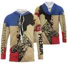 Anti-UV à capuche motocross France beige rétro, design dirt bike vintage personnalisé