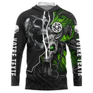 Anti-UV à capuche motocross noir vert tribal crâne, design freestyle personnalisé pilote rock