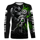 T-shirt manches longues motocross crâne mort vert, design rock dirt bike personnalisable texte