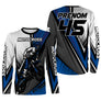 T-shirt manches longues motocross extreme bleu, design dirt bike personnalisable prénom numéro