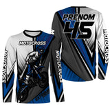 T-shirt manches longues motocross extreme bleu, design dirt bike personnalisable prénom numéro