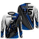 Anti-UV manches longues motocross extreme bleu, tenue piste avec prénom et numéro pour pilote