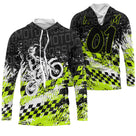 Anti-UV à capuche motocross noir vert fluo damier, design course personnalisé pour pilote