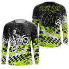 Anti-UV manches longues motocross damier vert fluo, tenue piste avec prénom et numéro