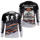 T-shirt randonnée variante avec silhouettes trek noir orange, prénom personnalisé