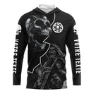 Anti-UV à capuche motocross noir tribal crâne biker, design rock personnalisé pour pilote