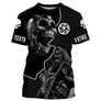 Maillot motocross noir double crâne biker et grim reaper avec motif tribal, texte personnalisé sur manches