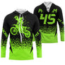 Anti-UV à capuche motocross vert lime fluo, design dirt bike personnalisé pour compétiteur