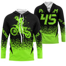 Anti-UV à capuche motocross vert lime fluo, design dirt bike personnalisé pour compétiteur
