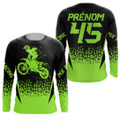 Anti-UV manches longues motocross vert lime éclats, tenue piste avec prénom et numéro pour pilote