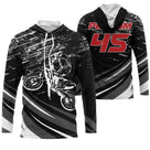 Anti-UV à capuche motocross noir blanc épuré, design dirt bike minimaliste personnalisé