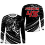 Anti-UV manches longues motocross noir blanc rayures, tenue piste avec prénom et numéro pour pilote