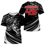 Maillot motocross noir blanc rayures avec motard silhouette et fragments dynamiques, prénom numéro 45 imprimés
